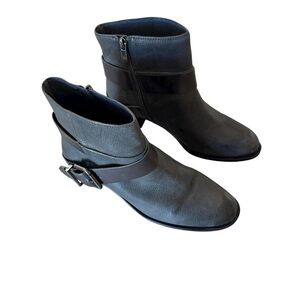 Vince Camuto Romeo buckled ankle boots in a gray/charcoal leather finish